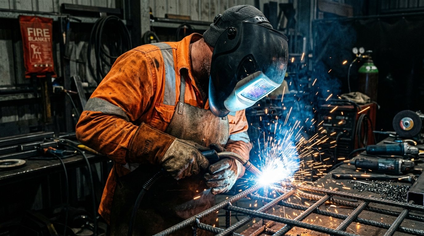 Industrial steel fabrication and construction site